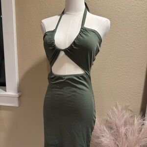 Elegant Green Halter Dress